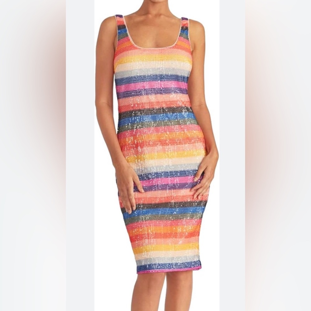 Rachel‎ Roy Rainbow Striped Sequin Bodycon Dress - Women Size S